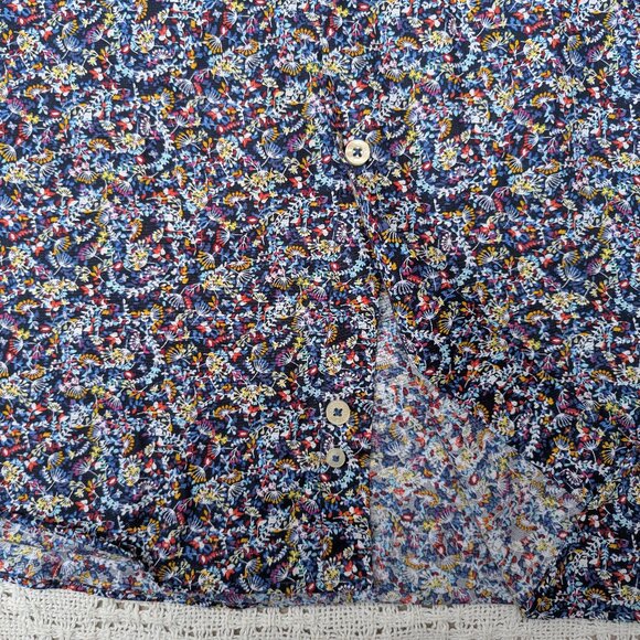 Alan Flusser Shirt Men's XXL Blue Floral Casual Cotton Button Up Long Sleeve - Picture 4 of 9